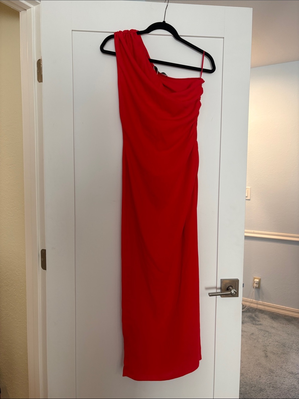 Mango Red One-Shoulder Draped Evening Gown Sz M - 6